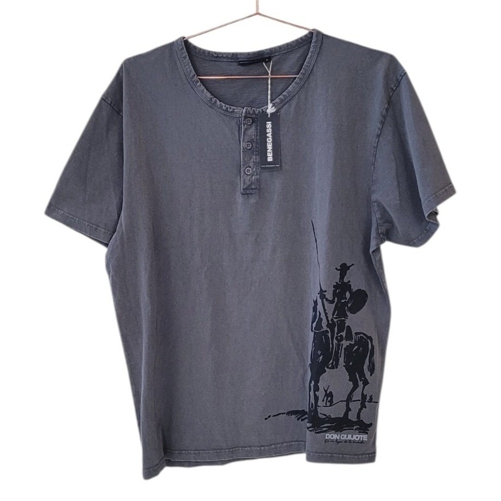 BENEGASSI L Grey Don Quijote Short Sleeve Henley Men